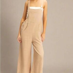HYFVE Coastal Wide-Leg Cotton Blend Overalls / Tan